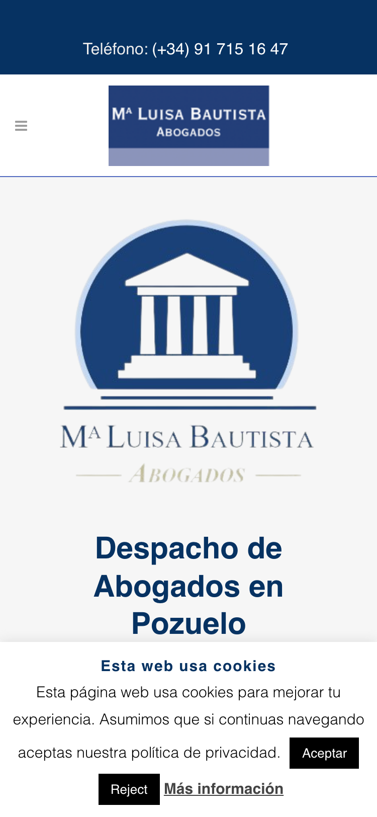 Captura de la web actual de Mª Luisa Bautista Abogados en un móvil