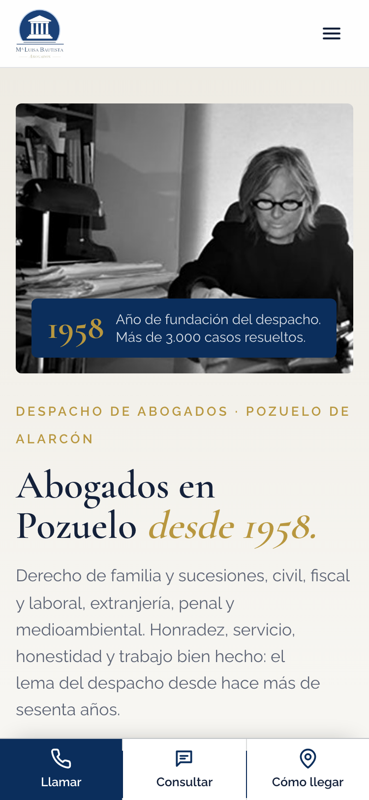 Captura de la web nueva de Mª Luisa Bautista Abogados en un móvil